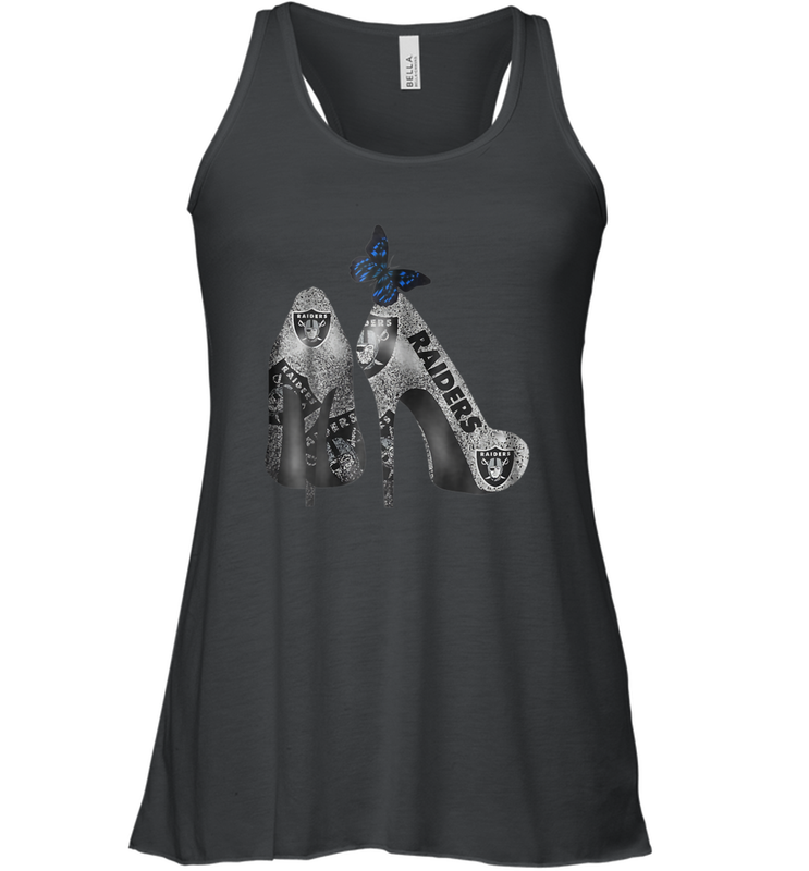 NFL Oakland Raiders High Heel Butterfly Rhinestone Tide Racerback Tank - NFLFanGift