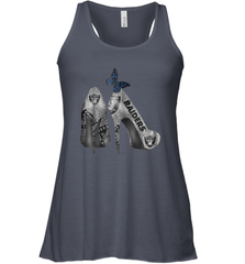 NFL Oakland Raiders High Heel Butterfly Rhinestone Tide Racerback Tank - NFLFanGift