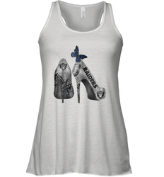 NFL Oakland Raiders High Heel Butterfly Rhinestone Tide Racerback Tank - NFLFanGift