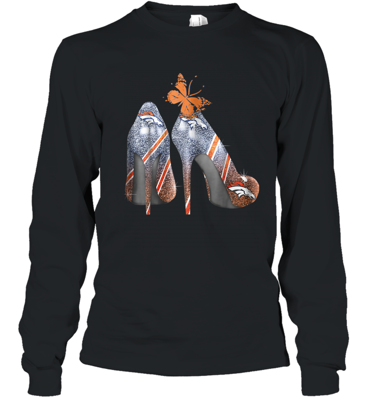 NFL Denver Broncos High Heel Butterfly Rhinestone Tide Youth Long Sleeve T-Shirt - NFLFanGift