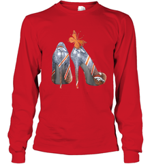 NFL Denver Broncos High Heel Butterfly Rhinestone Tide Youth Long Sleeve T-Shirt - NFLFanGift