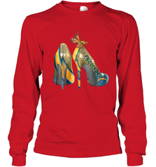 NFL Los Angeles Chargers High Heel Butterfly Rhinestone Youth Long Sleeve T-Shirt - NFLFanGift