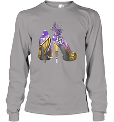 NFL Minnesota Vikings High Heel Butterfly Rhinestone Tide Long Sleeve T-Shirt - NFLFanGift