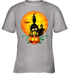 Black Cat Pumpkin and Halloween Moon Youth T-Shirt - NFLFanGift