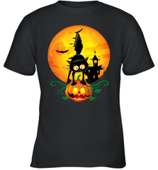 Black Cat Pumpkin and Halloween Moon Youth T-Shirt - NFLFanGift