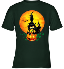 Black Cat Pumpkin and Halloween Moon Youth T-Shirt - NFLFanGift