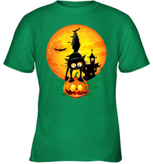 Black Cat Pumpkin and Halloween Moon Youth T-Shirt - NFLFanGift