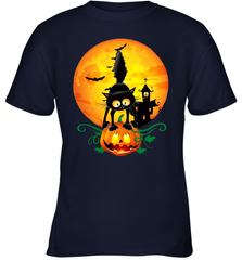 Black Cat Pumpkin and Halloween Moon Youth T-Shirt - NFLFanGift