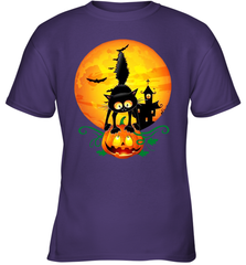 Black Cat Pumpkin and Halloween Moon Youth T-Shirt - NFLFanGift