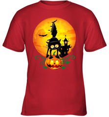 Black Cat Pumpkin and Halloween Moon Youth T-Shirt - NFLFanGift