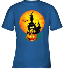 Black Cat Pumpkin and Halloween Moon Youth T-Shirt - NFLFanGift