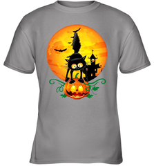 Black Cat Pumpkin and Halloween Moon Youth T-Shirt - NFLFanGift