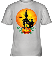Black Cat Pumpkin and Halloween Moon Youth T-Shirt - NFLFanGift