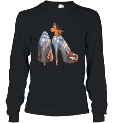 NFL Denver Broncos High Heel Butterfly Rhinestone Tide Long Sleeve T-Shirt - NFLFanGift