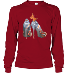 NFL Denver Broncos High Heel Butterfly Rhinestone Tide Long Sleeve T-Shirt - NFLFanGift