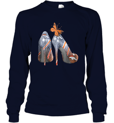 NFL Denver Broncos High Heel Butterfly Rhinestone Tide Long Sleeve T-Shirt - NFLFanGift