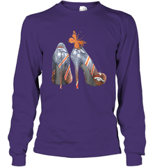 NFL Denver Broncos High Heel Butterfly Rhinestone Tide Long Sleeve T-Shirt - NFLFanGift
