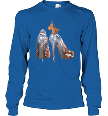 NFL Denver Broncos High Heel Butterfly Rhinestone Tide Long Sleeve T-Shirt - NFLFanGift