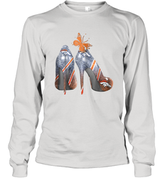 NFL Denver Broncos High Heel Butterfly Rhinestone Tide Long Sleeve T-Shirt - NFLFanGift