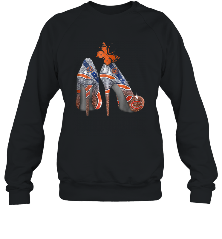 NFL Chicago Bears High Heel Butterfly Rhinestone Tide Crewneck Sweatshirt - NFLFanGift