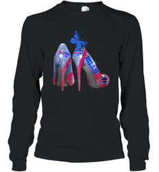 NFL Buffalo Bill Rhinestone High Heels Butterfly Rhinestone Tide Long Sleeve T-Shirt - NFLFanGift