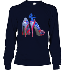 NFL Buffalo Bill Rhinestone High Heels Butterfly Rhinestone Tide Long Sleeve T-Shirt - NFLFanGift