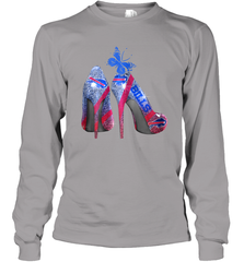 NFL Buffalo Bill Rhinestone High Heels Butterfly Rhinestone Tide Long Sleeve T-Shirt - NFLFanGift