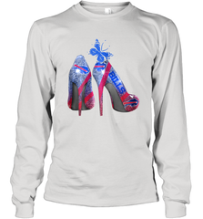 NFL Buffalo Bill Rhinestone High Heels Butterfly Rhinestone Tide Long Sleeve T-Shirt - NFLFanGift