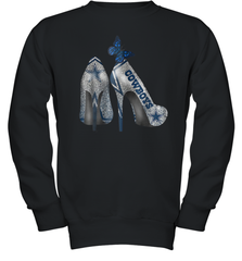 NFL Dallas Cowboys High Heel Butterfly Rhinestone Tide Youth Sweatshirt - NFLFanGift