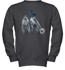NFL Dallas Cowboys High Heel Butterfly Rhinestone Tide Youth Sweatshirt - NFLFanGift
