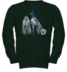 NFL Dallas Cowboys High Heel Butterfly Rhinestone Tide Youth Sweatshirt - NFLFanGift