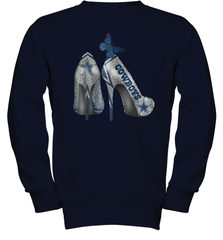 NFL Dallas Cowboys High Heel Butterfly Rhinestone Tide Youth Sweatshirt - NFLFanGift