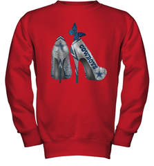 NFL Dallas Cowboys High Heel Butterfly Rhinestone Tide Youth Sweatshirt - NFLFanGift