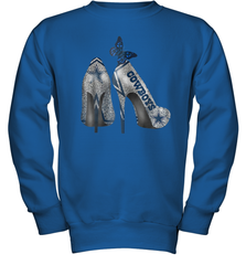 NFL Dallas Cowboys High Heel Butterfly Rhinestone Tide Youth Sweatshirt - NFLFanGift