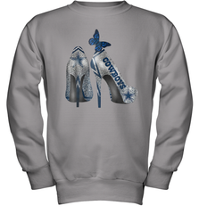 NFL Dallas Cowboys High Heel Butterfly Rhinestone Tide Youth Sweatshirt - NFLFanGift