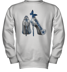 NFL Dallas Cowboys High Heel Butterfly Rhinestone Tide Youth Sweatshirt - NFLFanGift