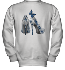 NFL Dallas Cowboys High Heel Butterfly Rhinestone Tide Youth Sweatshirt - NFLFanGift