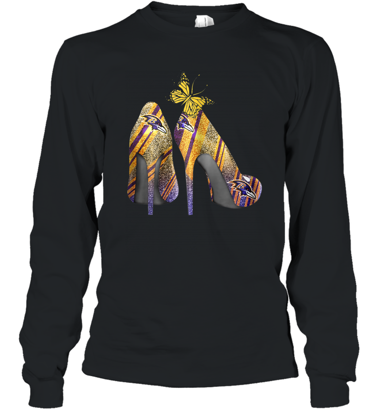 NFL Baltimore Ravens Steelers Rhinestone High Heels Long Sleeve T-Shirt - NFLFanGift