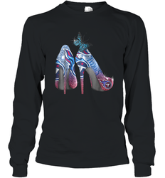 NFL TEnnessee Titans High Heel Butterfly Rhinestone Tide Long Sleeve T-Shirt - NFLFanGift