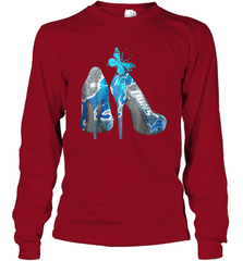 NFL Detroit Lions High Heel Butterfly Rhinestone Tide Long Sleeve T-Shirt - NFLFanGift