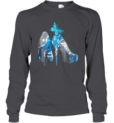 NFL Detroit Lions High Heel Butterfly Rhinestone Tide Long Sleeve T-Shirt - NFLFanGift