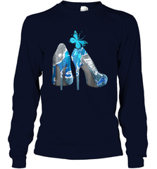NFL Detroit Lions High Heel Butterfly Rhinestone Tide Long Sleeve T-Shirt - NFLFanGift