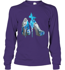 NFL Detroit Lions High Heel Butterfly Rhinestone Tide Long Sleeve T-Shirt - NFLFanGift