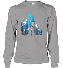 NFL Detroit Lions High Heel Butterfly Rhinestone Tide Long Sleeve T-Shirt - NFLFanGift