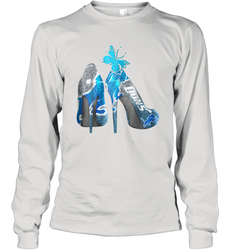 NFL Detroit Lions High Heel Butterfly Rhinestone Tide Long Sleeve T-Shirt - NFLFanGift