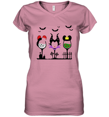 Disney Villains Cruella de Vil Maleficent Evil Queen wine Halloween Shirt Women's Vneck - NFLFanGift