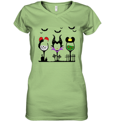 Disney Villains Cruella de Vil Maleficent Evil Queen wine Halloween Shirt Women's Vneck - NFLFanGift