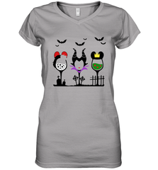 Disney Villains Cruella de Vil Maleficent Evil Queen wine Halloween Shirt Women's Vneck - NFLFanGift