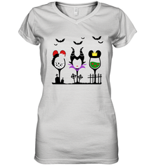 Disney Villains Cruella de Vil Maleficent Evil Queen wine Halloween Shirt Women's Vneck - NFLFanGift