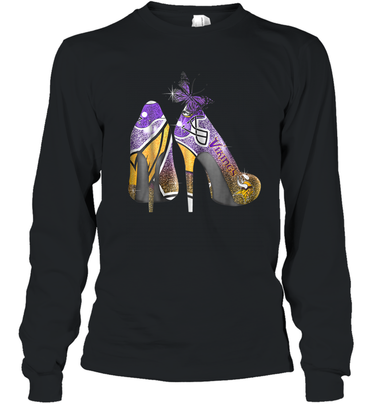 NFL Minnesota Vikings High Heel Butterfly Rhinestone Tide Youth Long Sleeve T-Shirt - NFLFanGift